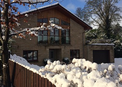 Burnside House in Winter snow